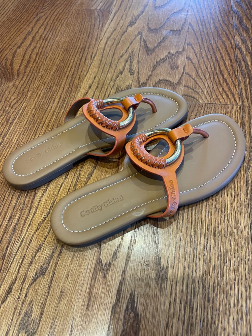 See By Chloe Orange Braided Ring-Accent Leather Slide Sandals